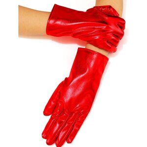 Women's Red Shiny Metallic Fabric Short Gloves Party Wedding Costume Cosplay